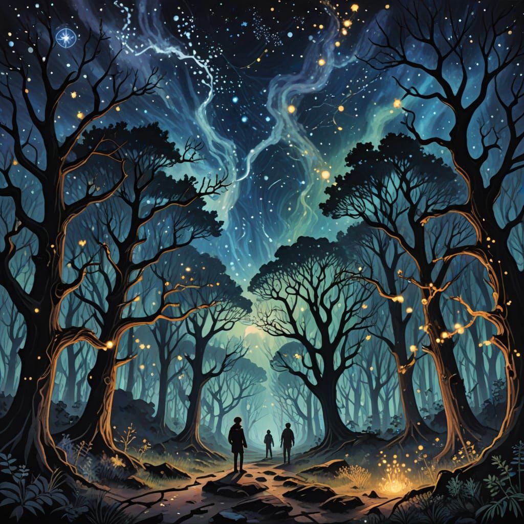 Eldritch Forest Under Celestial Canvas
