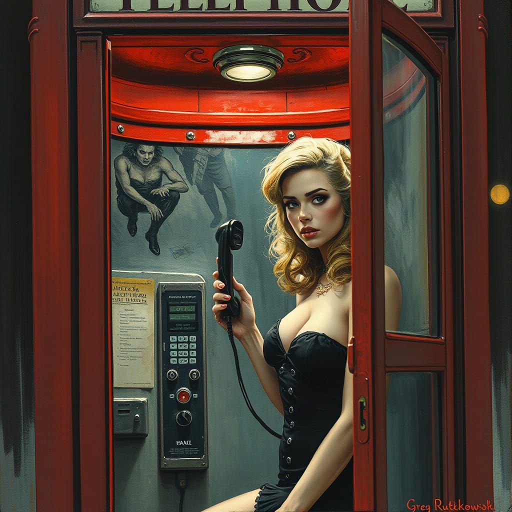 Skarlett, 1960's pin up girl, In a 
 Phonebooth, Open Teleph...