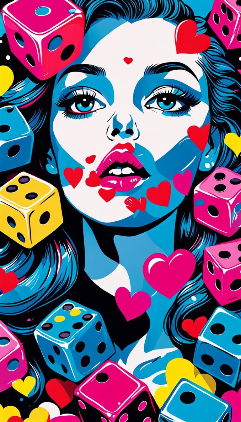 Vibrant Pop Art Lips and Dice Illustration