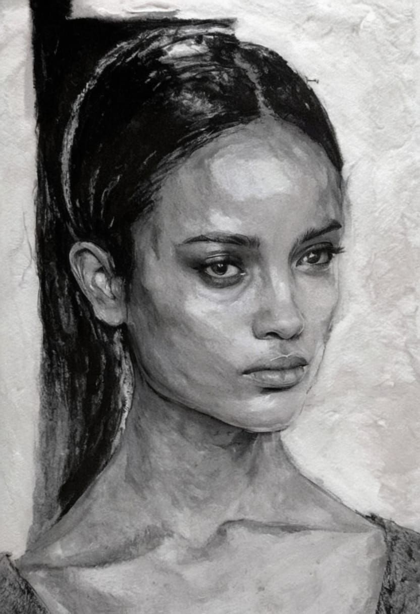 Gothgirl Portrait in High Contrast Impasto Style