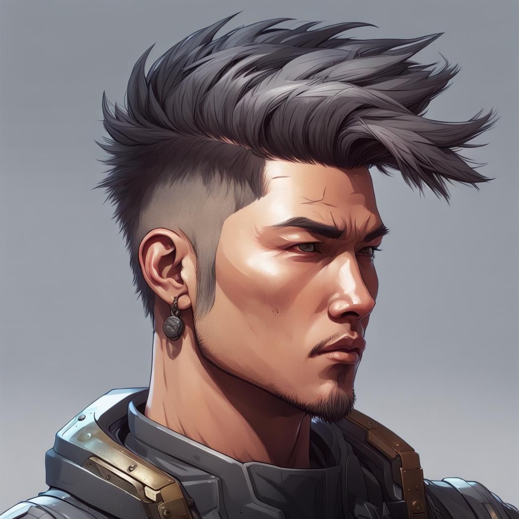 Punk Asian Male Portrait in Battletech Style