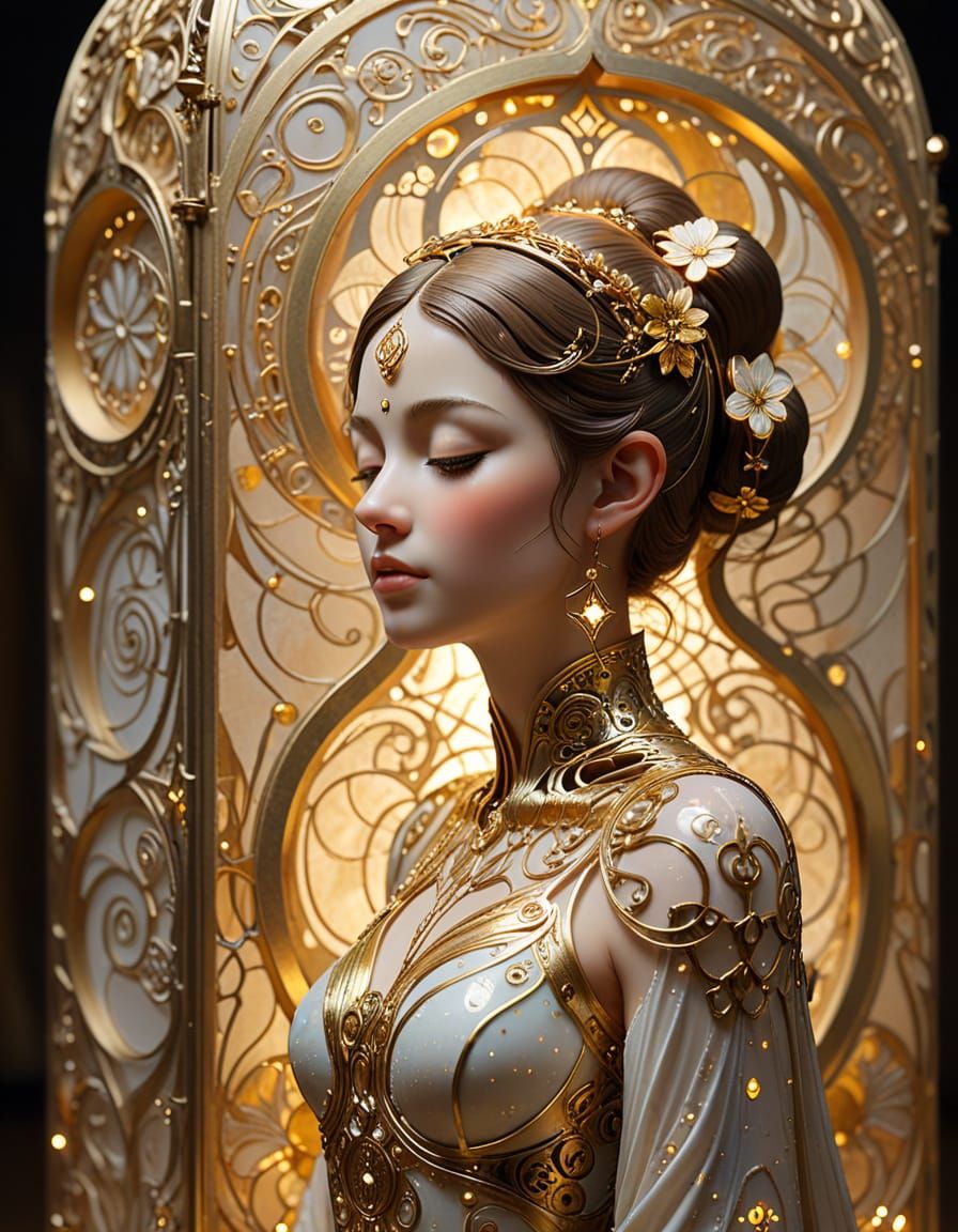 Art Nouveau Character Finding Inner Peace in Sanctuary