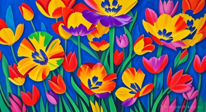 Vibrant Fauvist Tulip Garden in Impasto Style