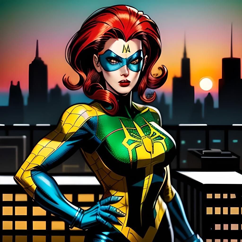 Red-Haired Heroine in Silver Age Comic Style