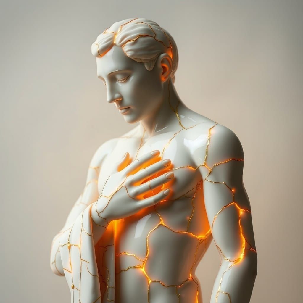 Kintsugi Porcelain Man with Golden Cracks