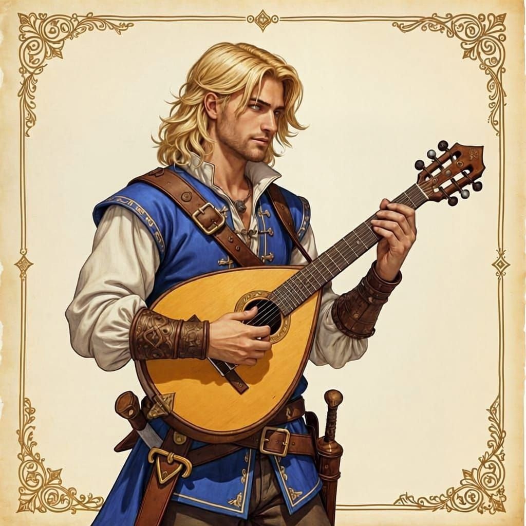 16th Century Bard with Lute in Dungeons & Dragons Style
