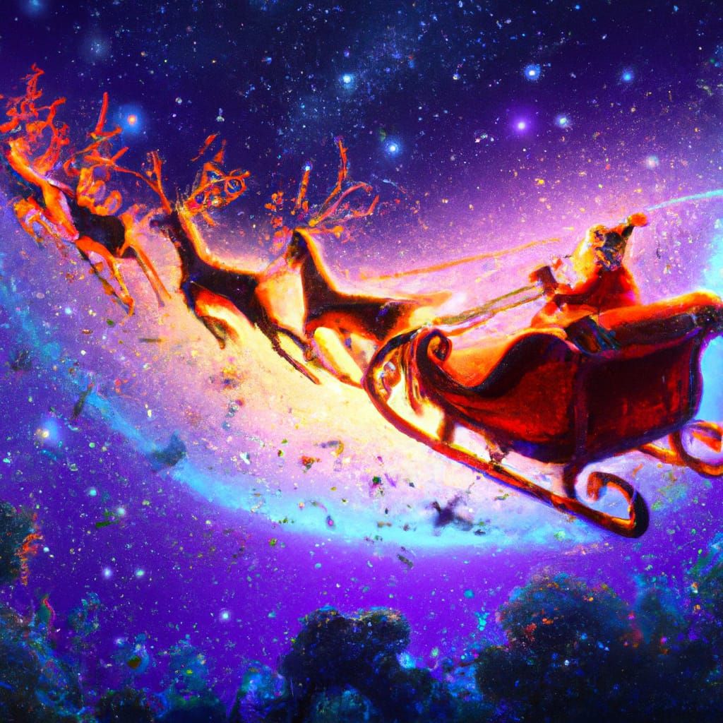 Santa Claus Sleigh Ride in Starry Sky