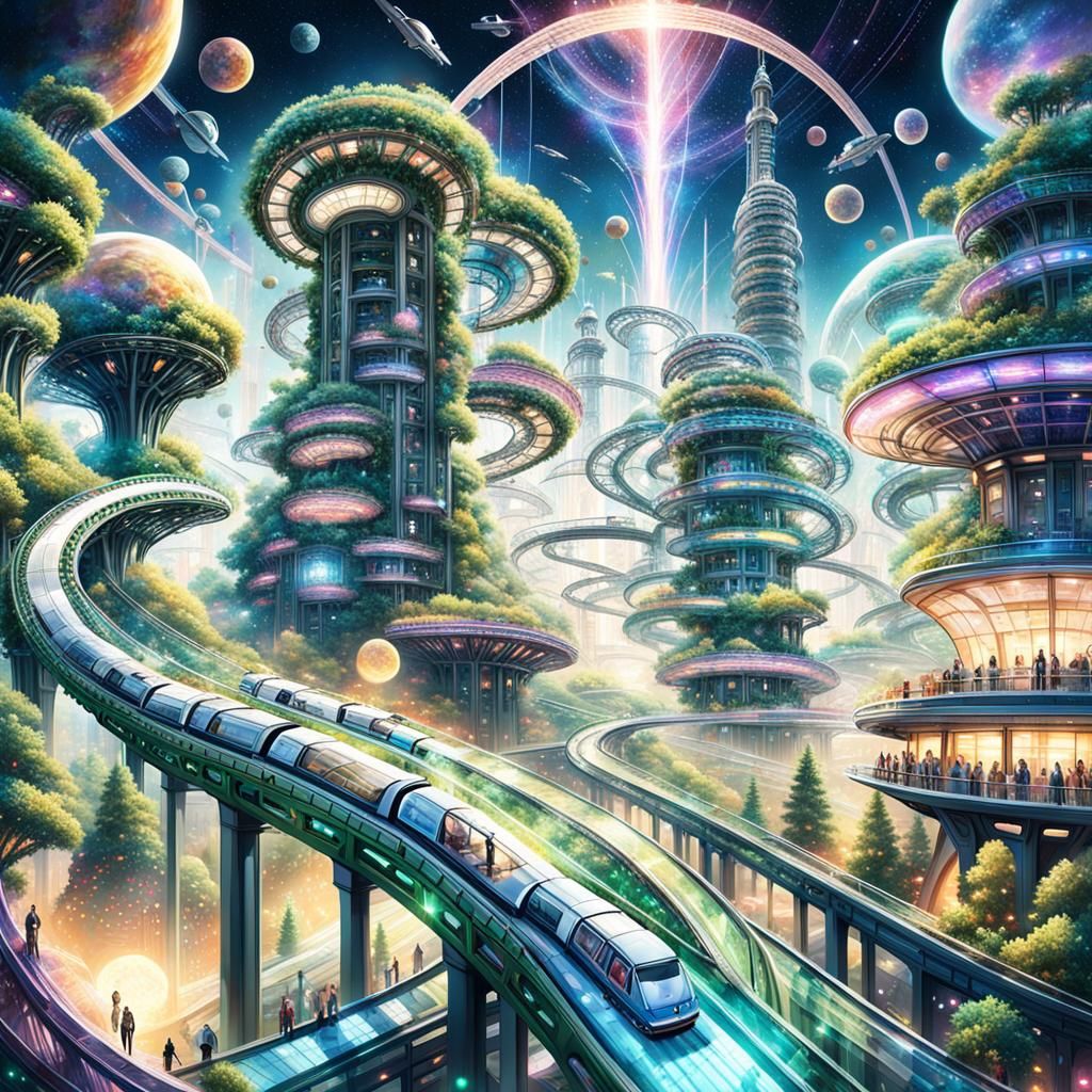 Futuristic Roller Coaster Through Nebula, Digital Art