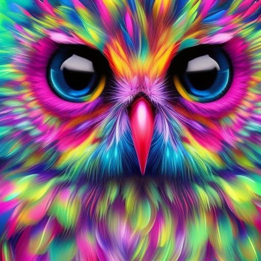 Neon Owl Surrounded by Pink Sparkles