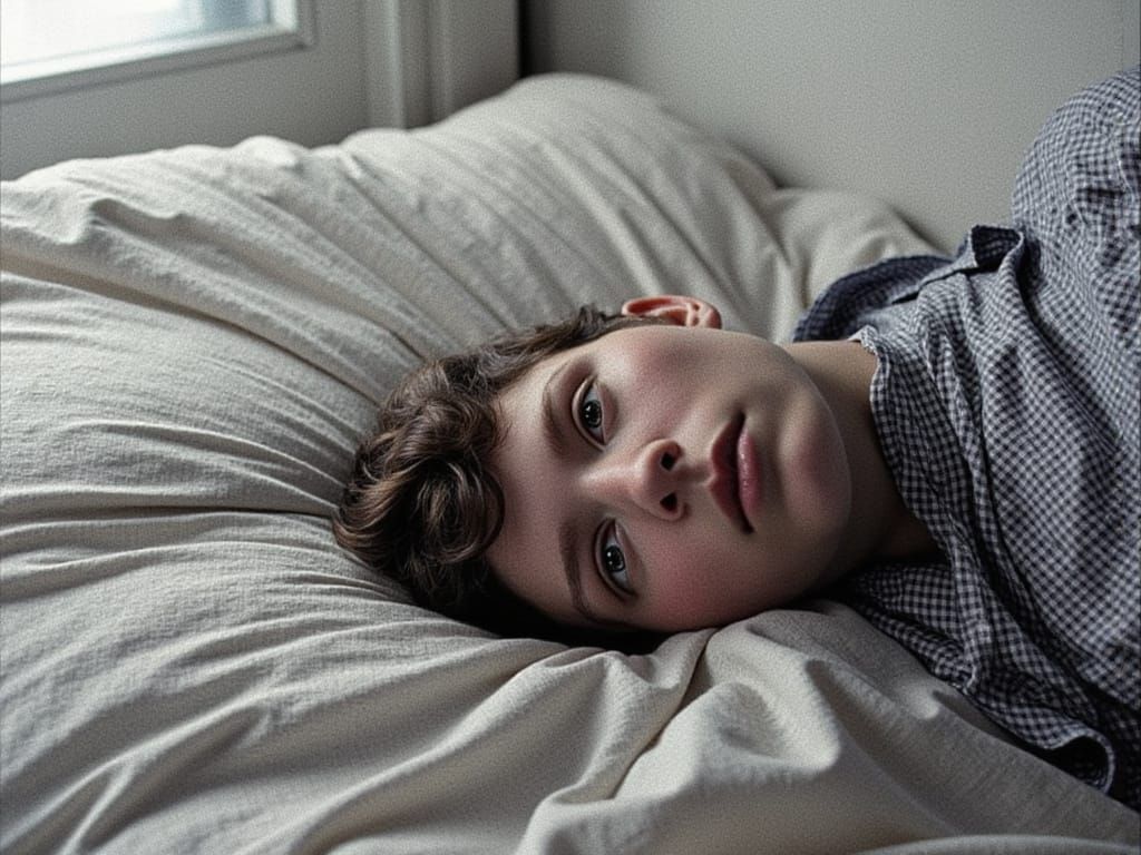 Shivering Figure in Cold Room, Hyperrealistic Portrait