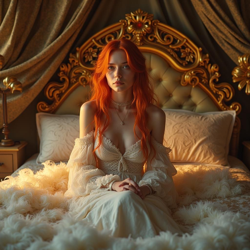 Fiery Redhead in Dreamlike Fantasy Scene