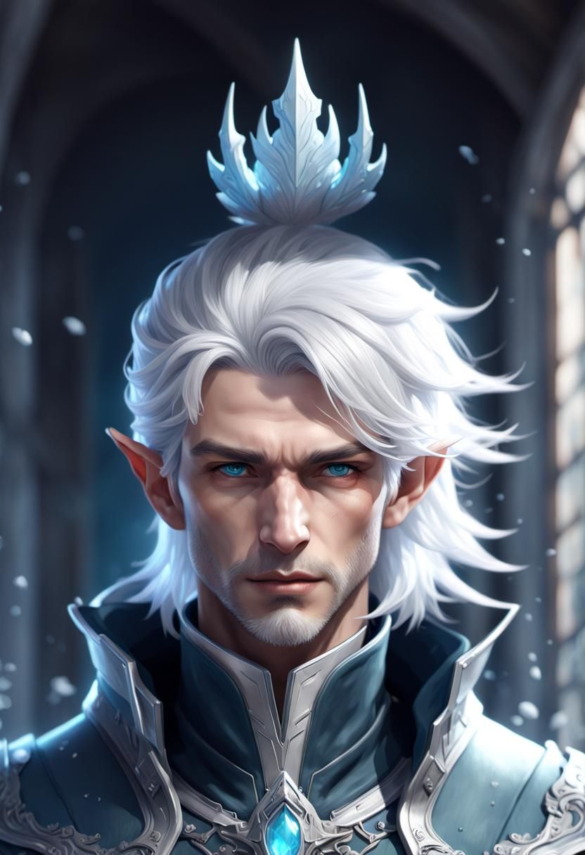 Icy Winter Eladrin Portrait in Digital Art Style