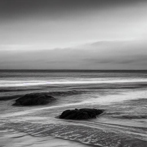 Winter Sea in Black and White Film Style