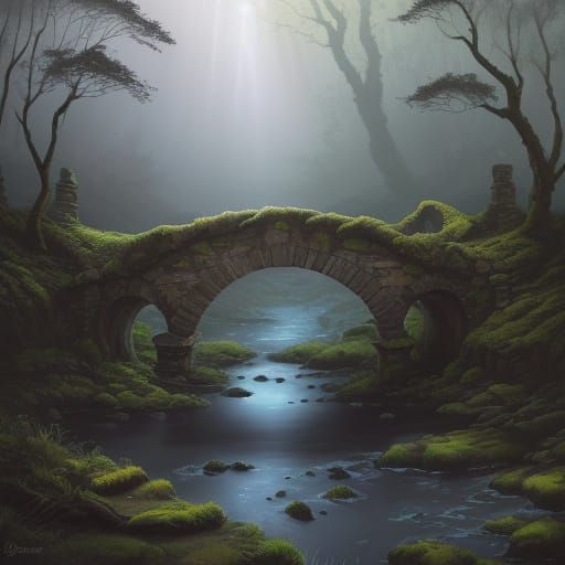 Ancient Stone Bridge in Vivid Oil Painting Style