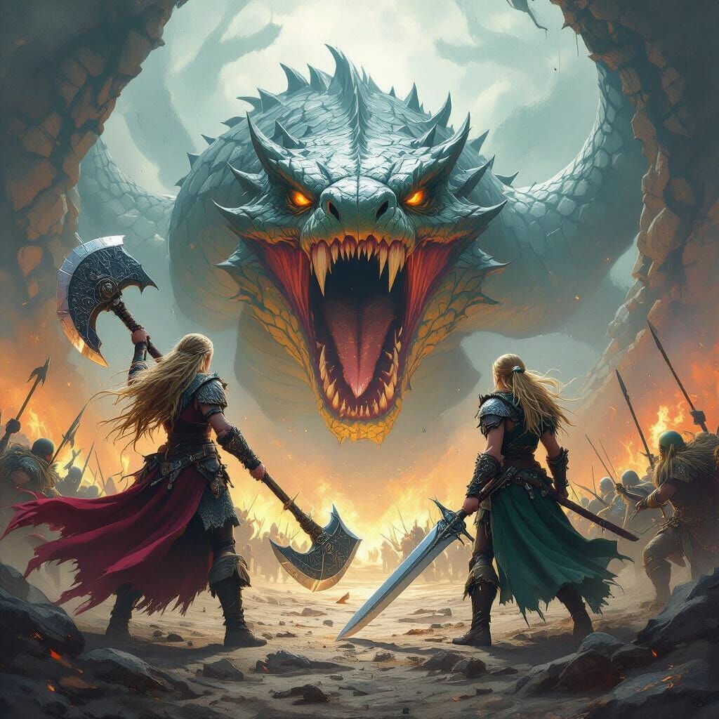 Viking Warriors Battle Demonic Orcs and Elves