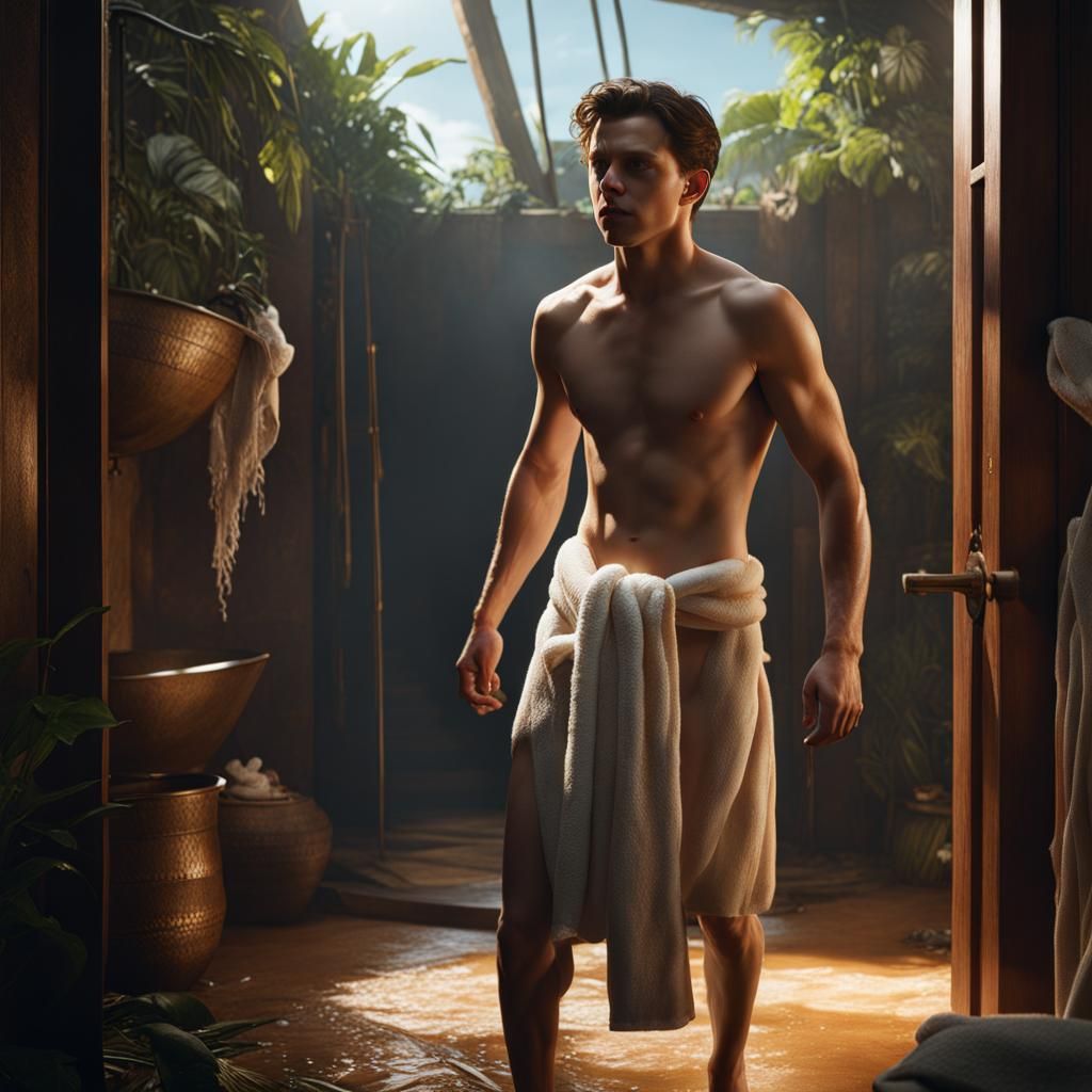 Detailed Painting of Man Emerging from Shower