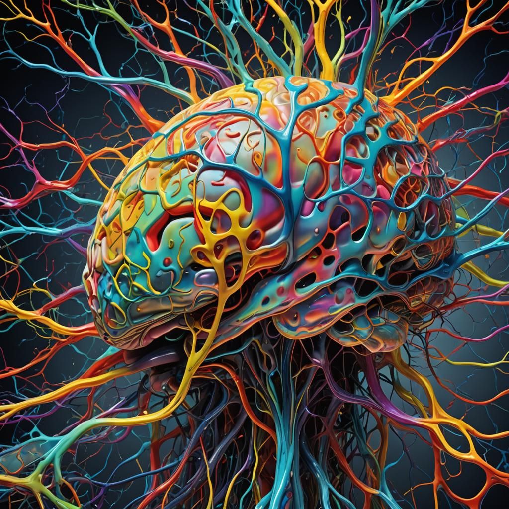 Surreal Brain with Glowing Neural Pathways in Abstract Style