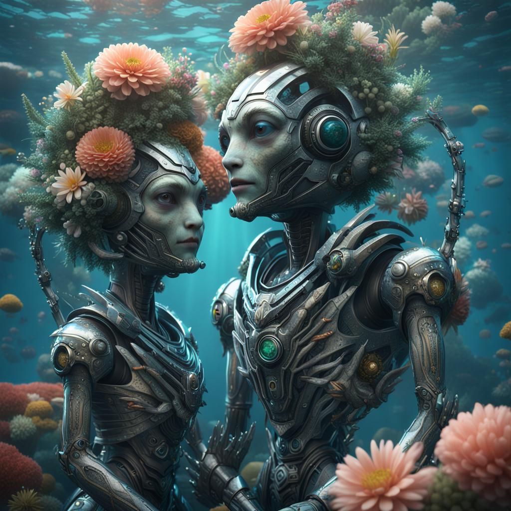 Alien Fish Wedding Underwater in Sci-Fi Style