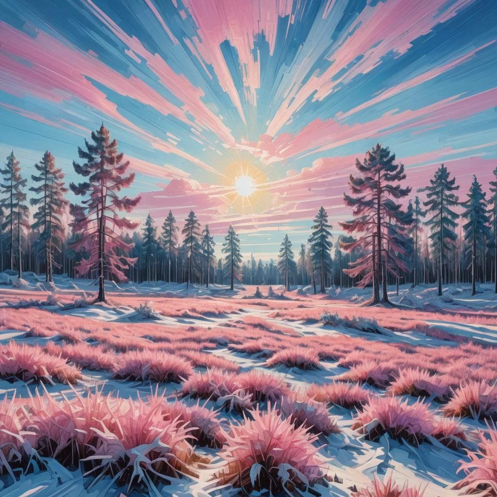 Winter Landscape in the style of Glitch Art