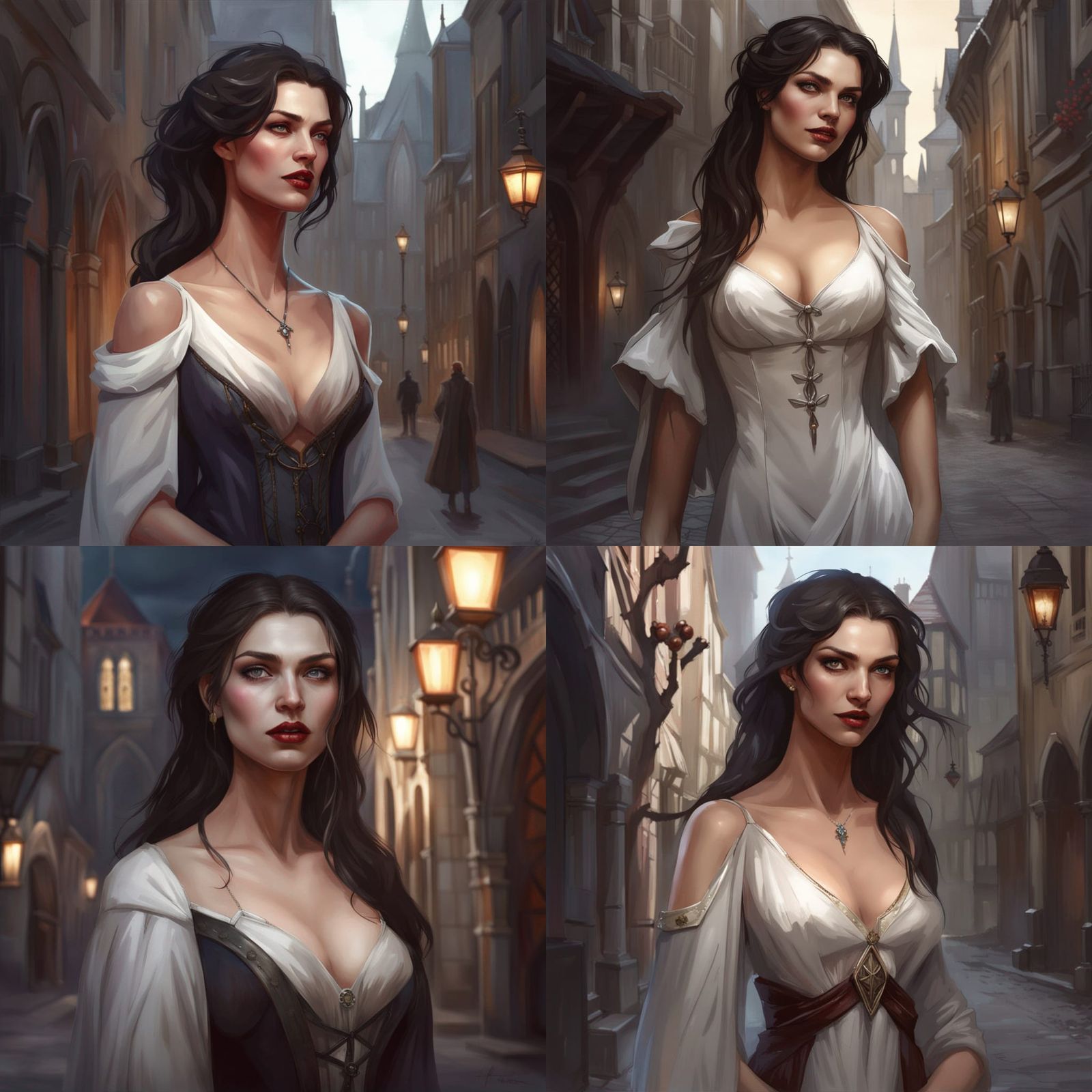 Vampire in Medieval Street, Hyperdetailed Concept Art