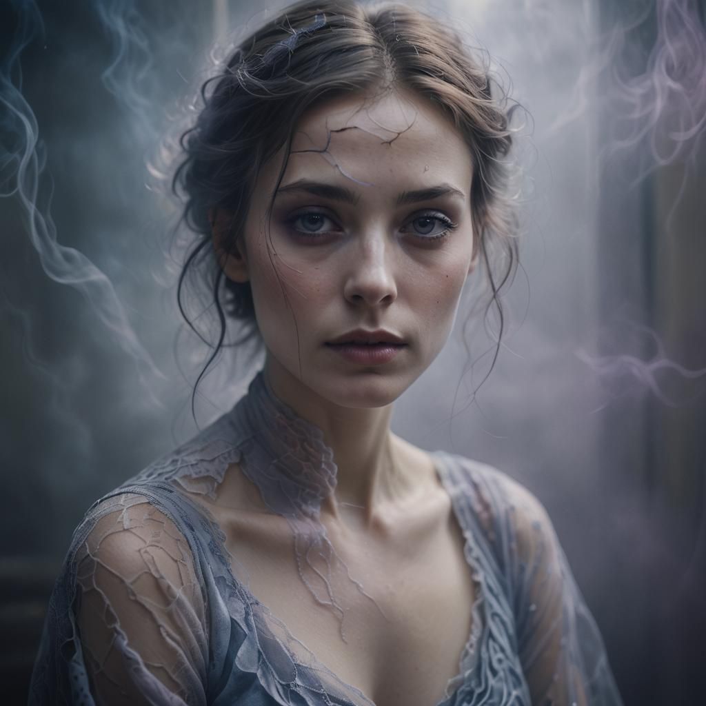 Melancholic Woman in Mist: A Surrealist Portrait