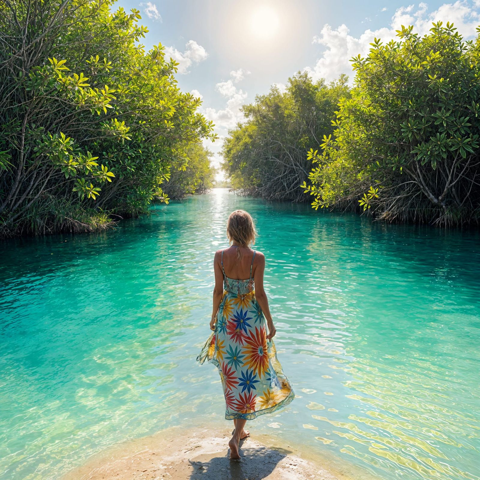 Florida Lagoon Through Mangrove Trees in Sunlight