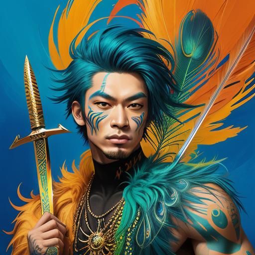 Asian Man with Red Hair in Abstract Expressionism