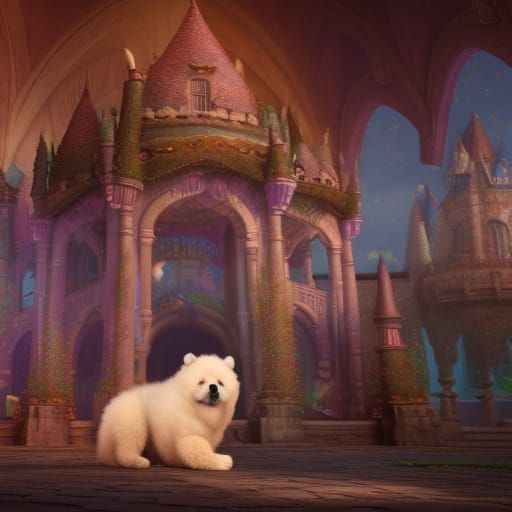 Chow Chow Dog in Princess Castle: Fantasy Art