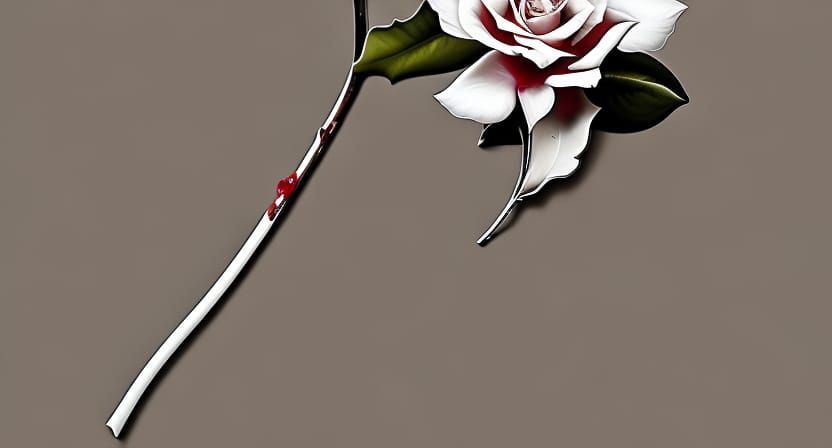Elegant White Rose Dripping Crimson Blood: Digital Illustrat...