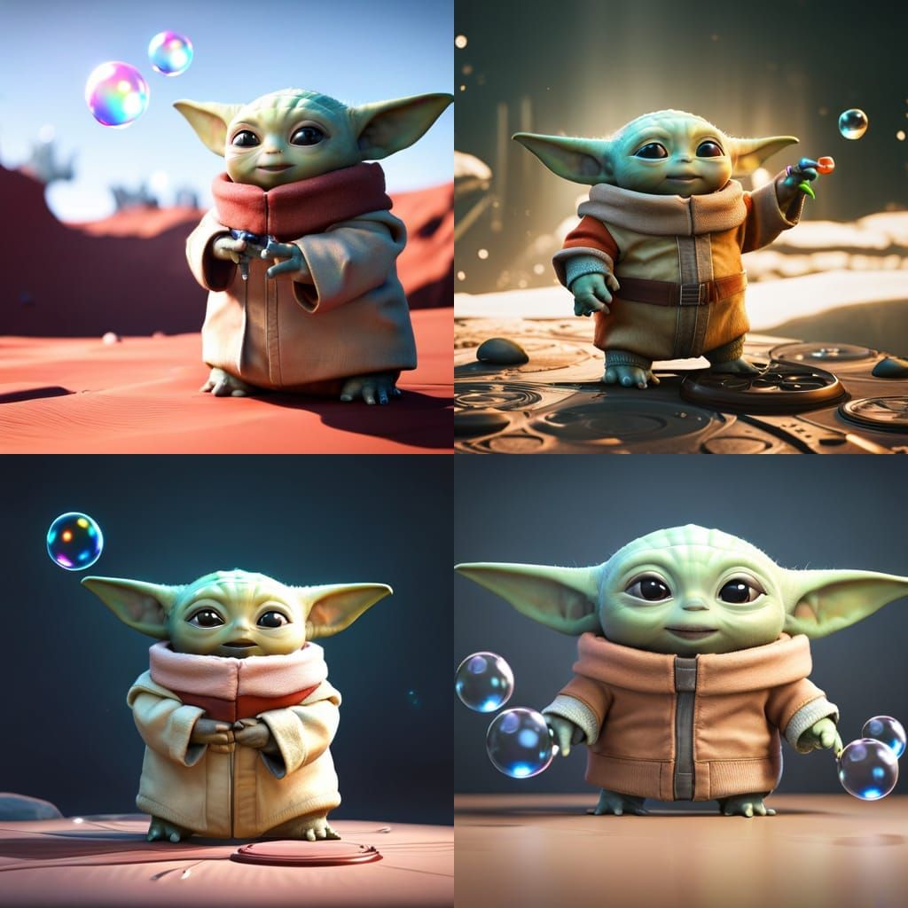 Baby Yoda and Mandalorian Bubbles in 3D