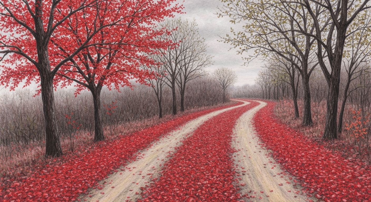 Winding Autumn Road as Pastel Painting