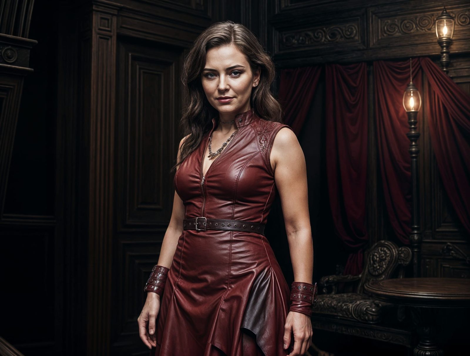 Older Woman as Devil in Leather Dress