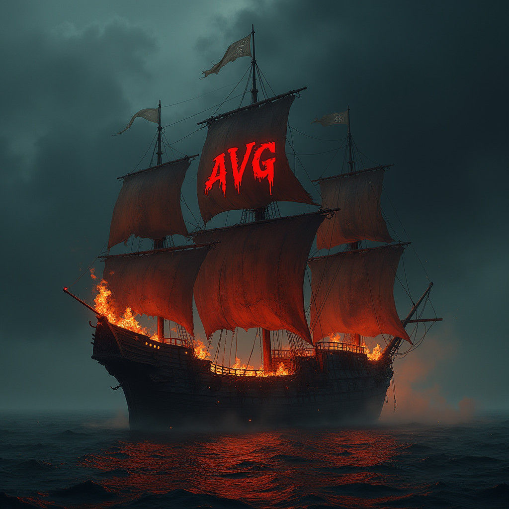 Ghost Pirate Ship Ablaze in Dark Fantasy Style
