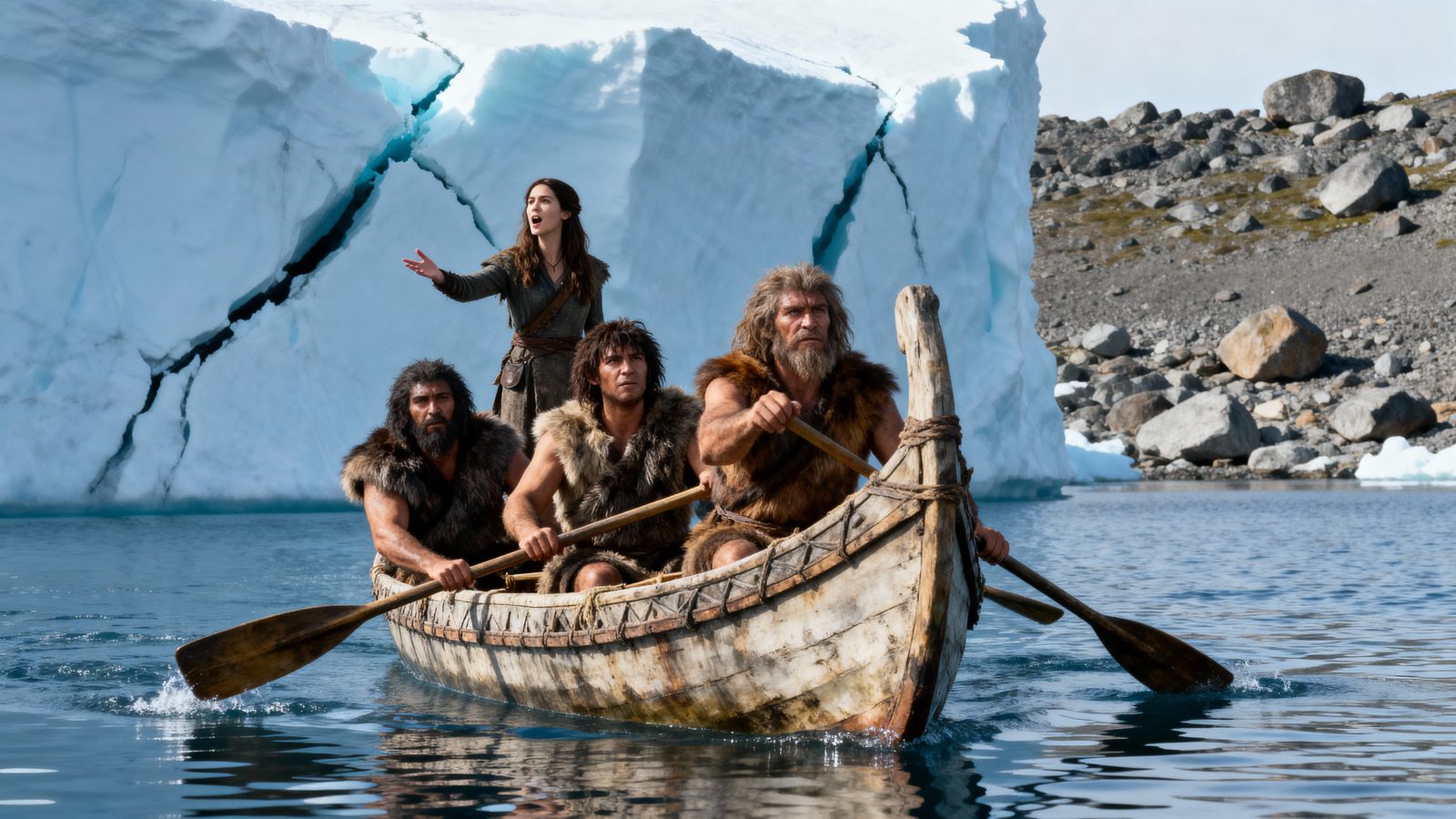 Neanderthals Navigate Iceberg in Primitive Boat