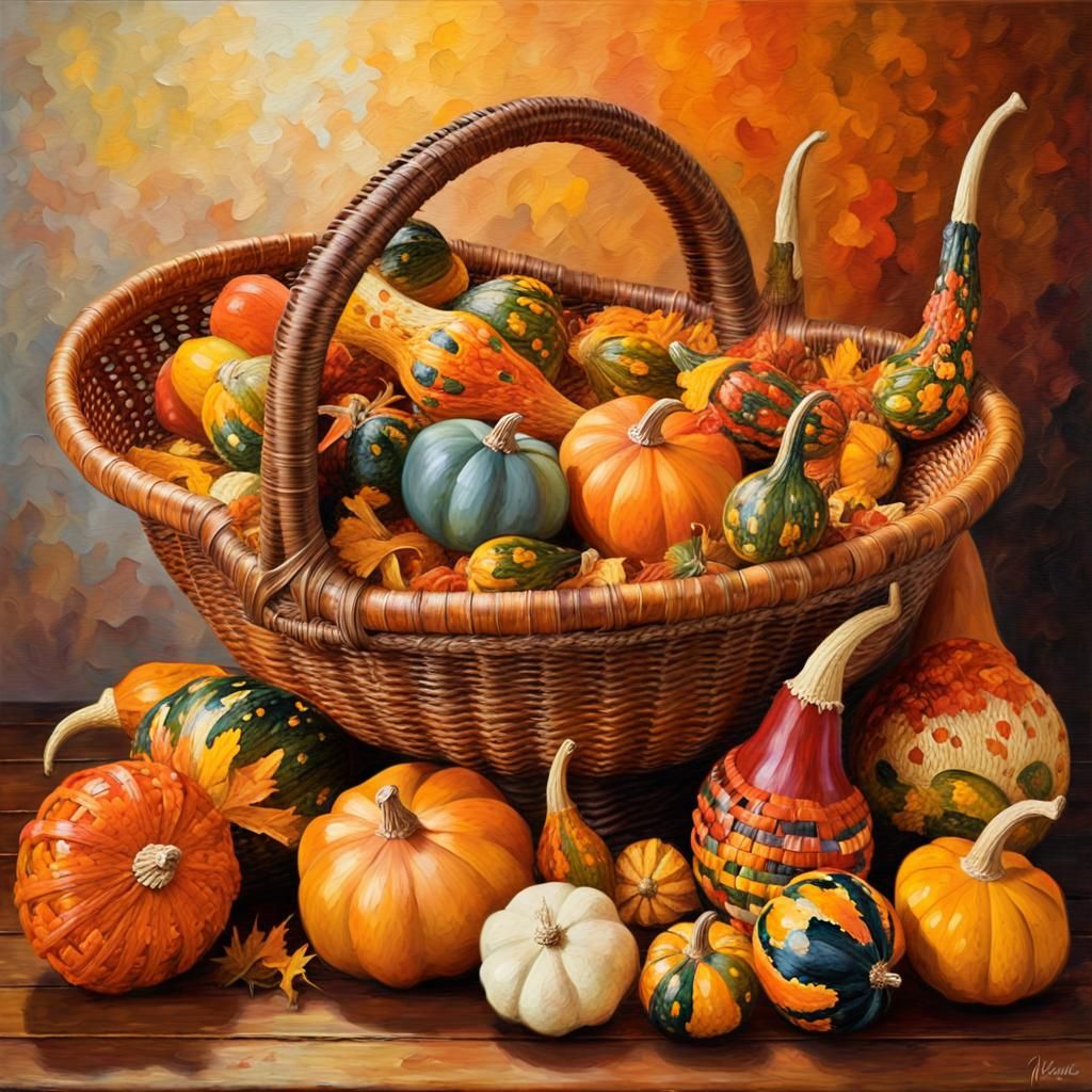 Cornucopia of Gourds: Still Life Oil Painting