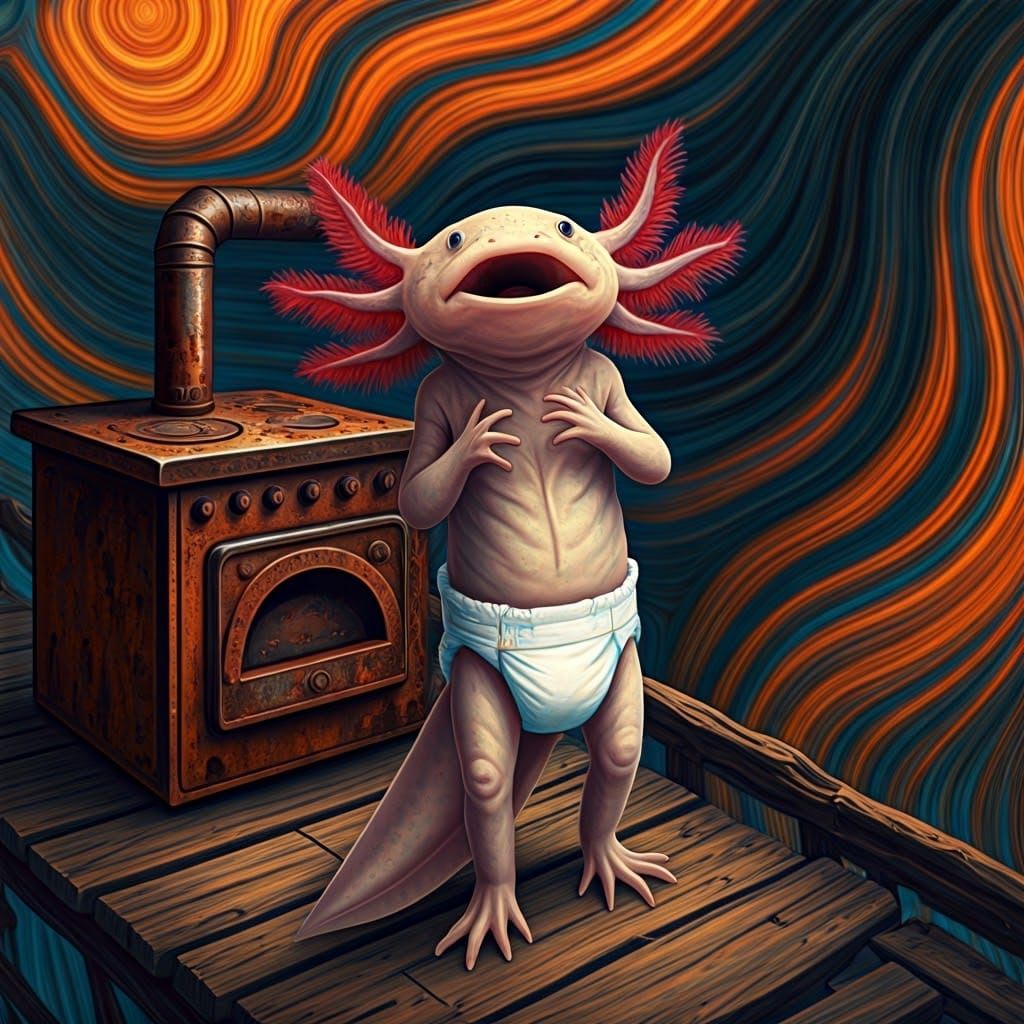 Emotive Axolotl's Scream: A Maximalist Digital Painting