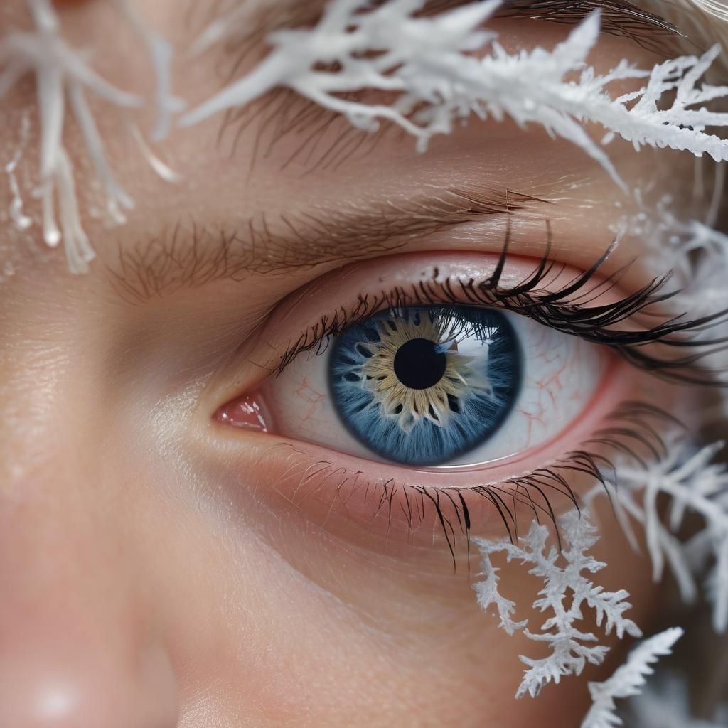 Intricate Snowflake in a Deep Blue Eye Macro