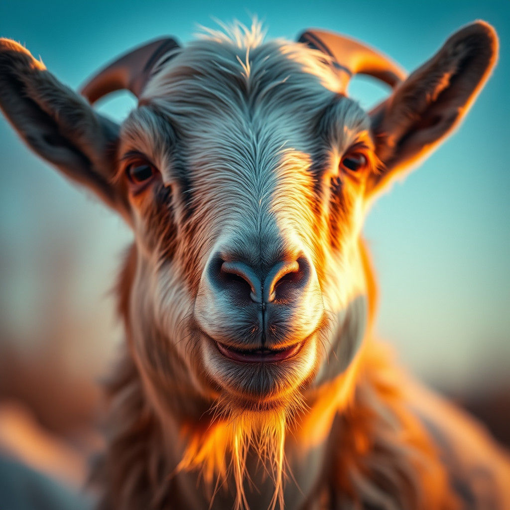 Happy Goat Portrait in Hyperrealistic Style