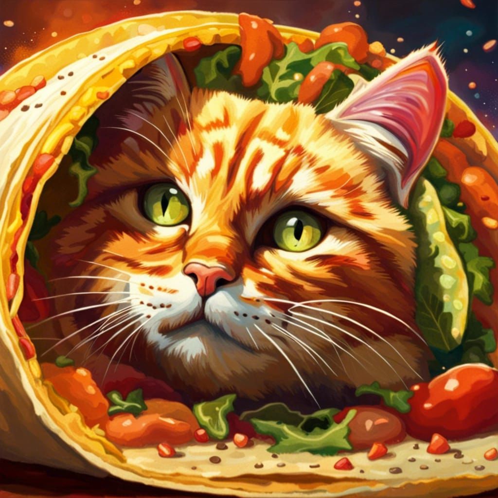 Hyperrealistic Cat Inside a Taco: Splash Art