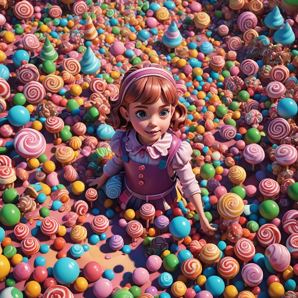 Candy Land Scene with Girl, 3D Rendered
