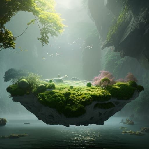 Floating Terrarium House: Hyperdetailed Matte Painting