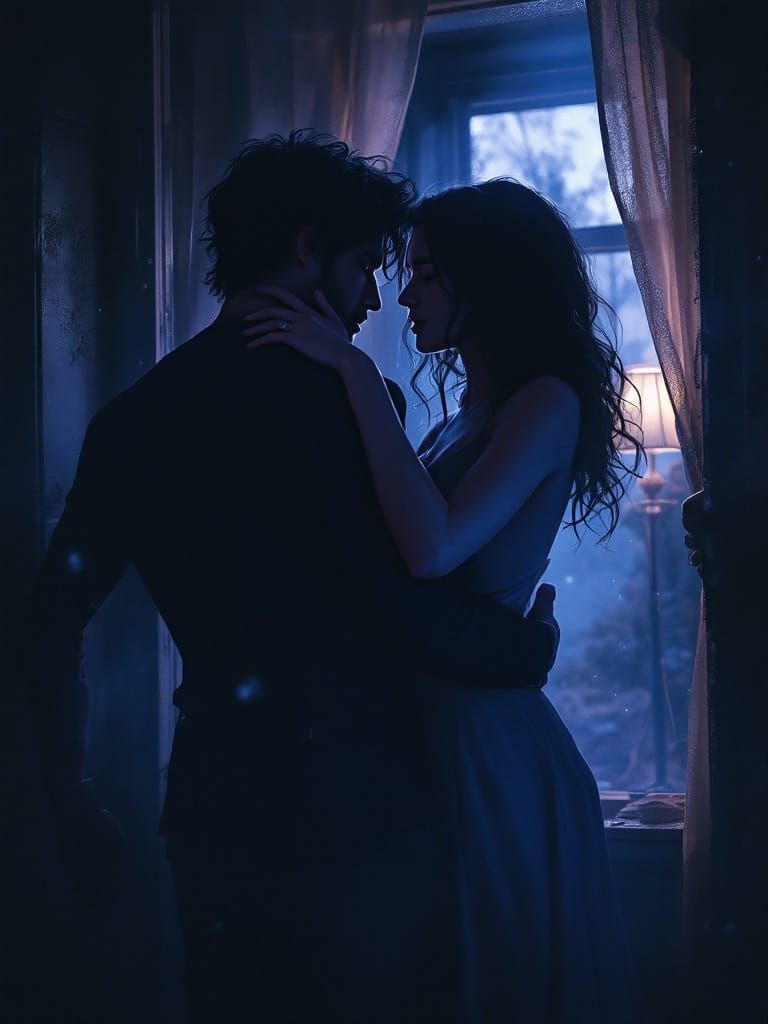 Tense Embrace in Darkened Abode,