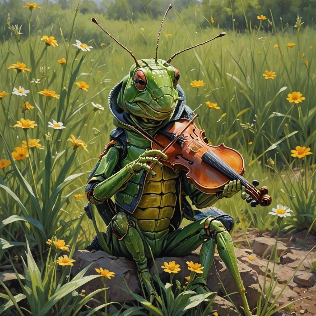 Grasshopper's Serenade: An Oil Painting