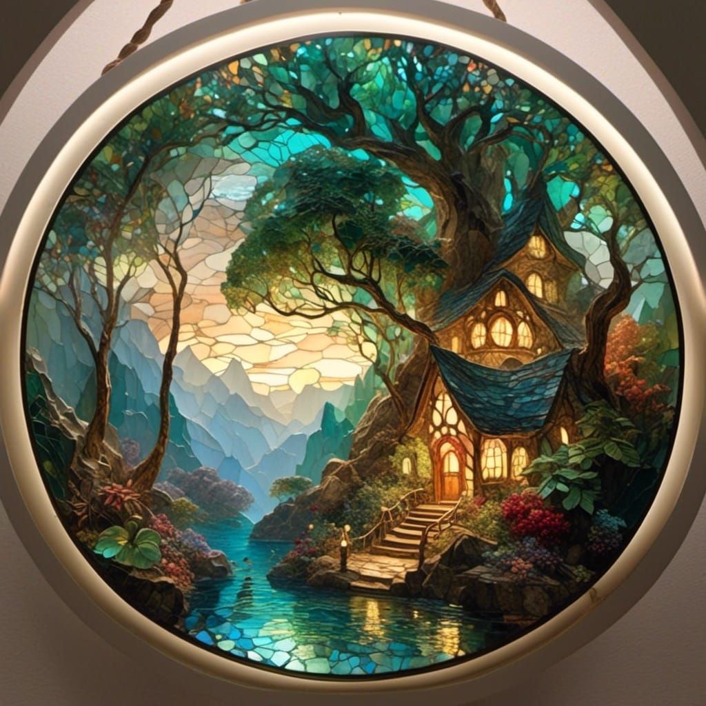 Rainforest Stained Glass Lamp in Ethereal Style