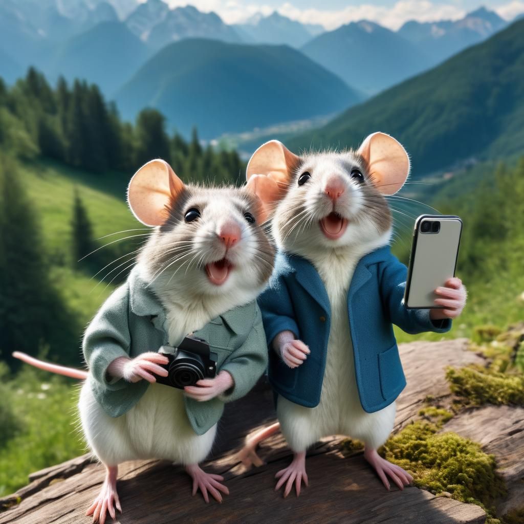 Mice Selfie in Forest with Alps Background