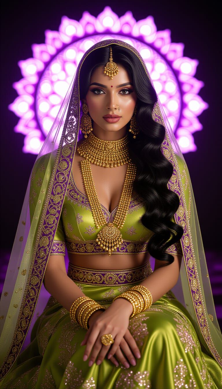 Woman with Veil and Indian Jewelry in Hyperrealistic Style