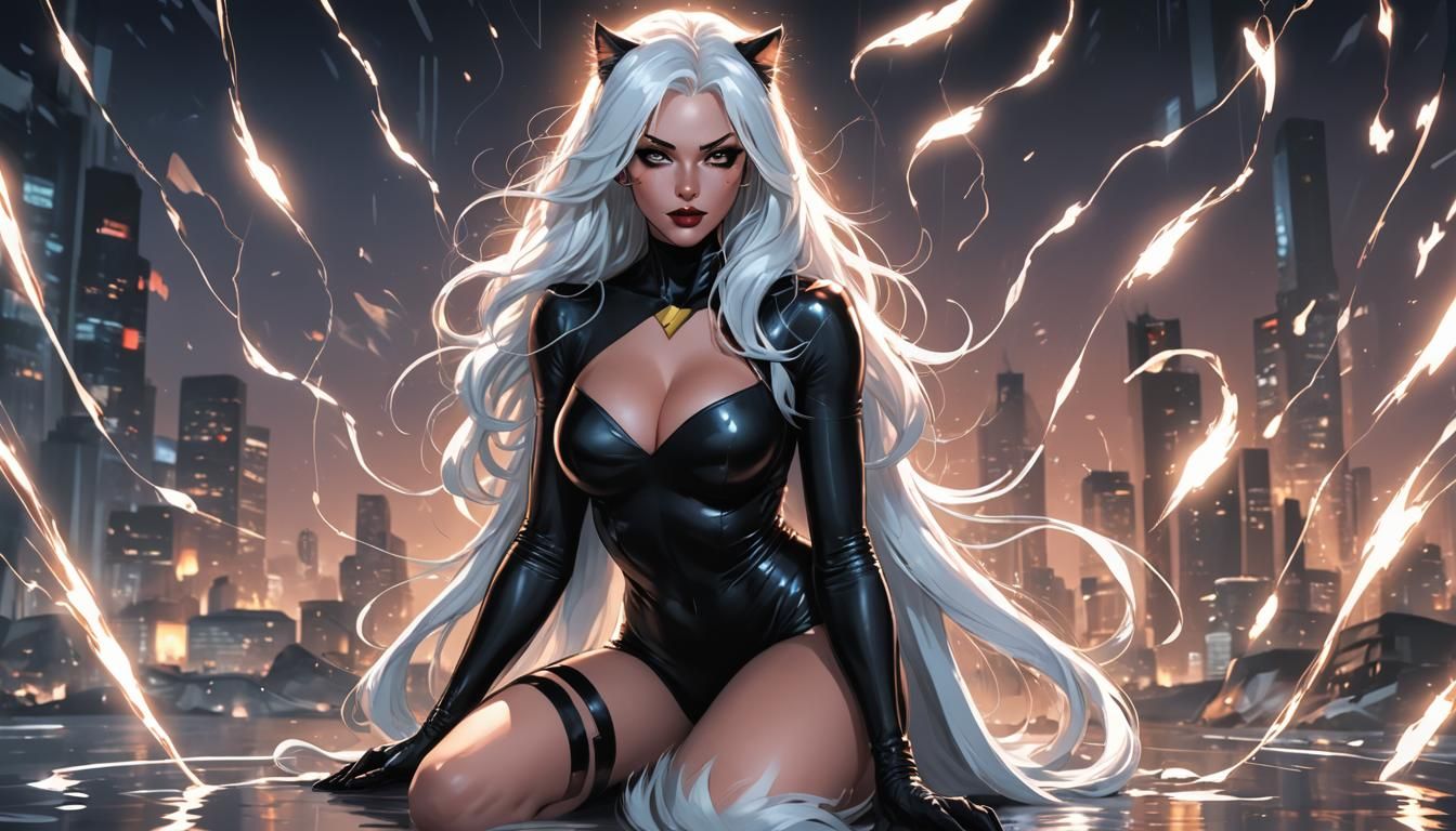 Nude Black Cat Comic Art Digital Painting