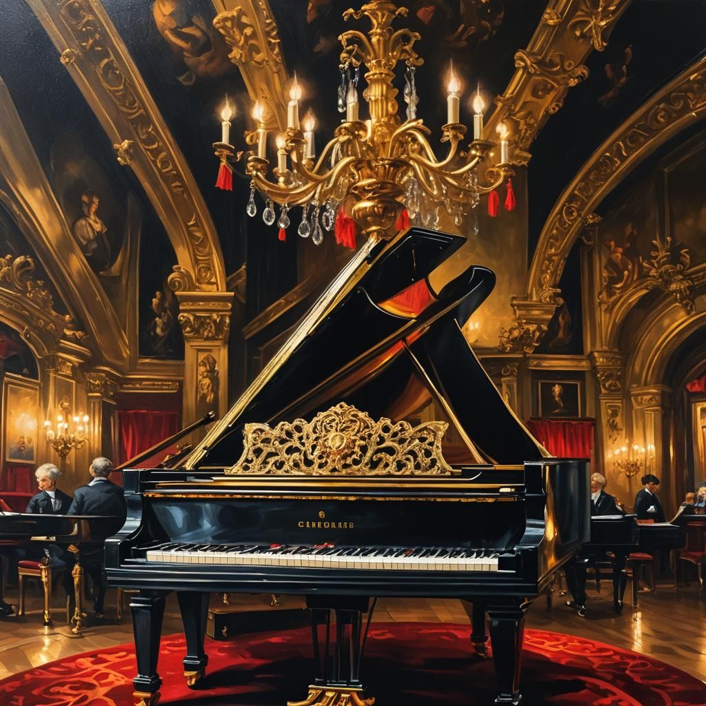 Luxurious Black and Gold Piano in Baroque Style