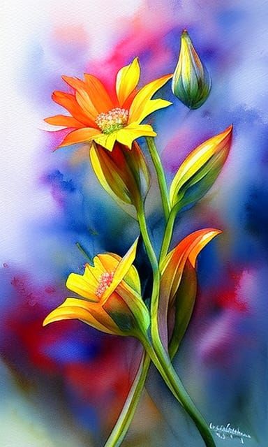 Floral Watercolor Painting with Realistic Detail
