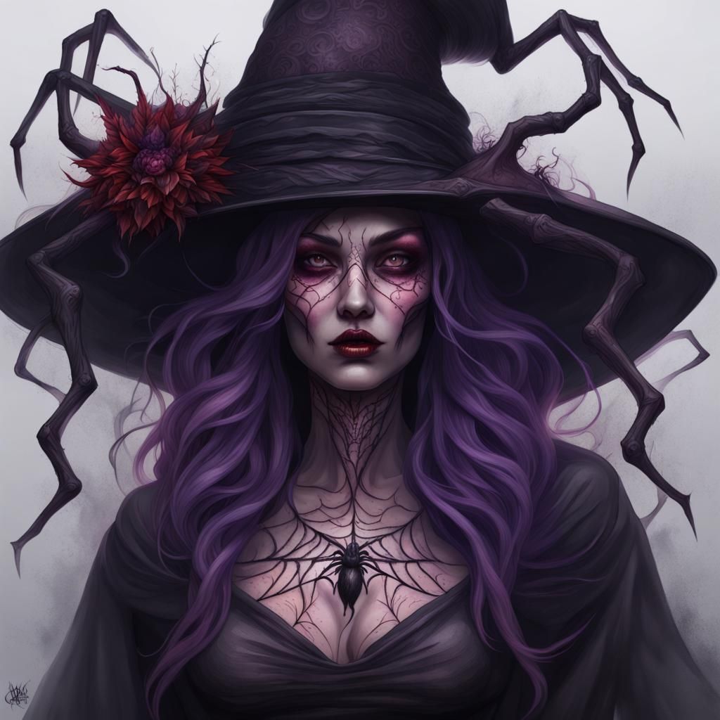 Eerie Tattooed Witch Goddess in Dark Surrealist Style